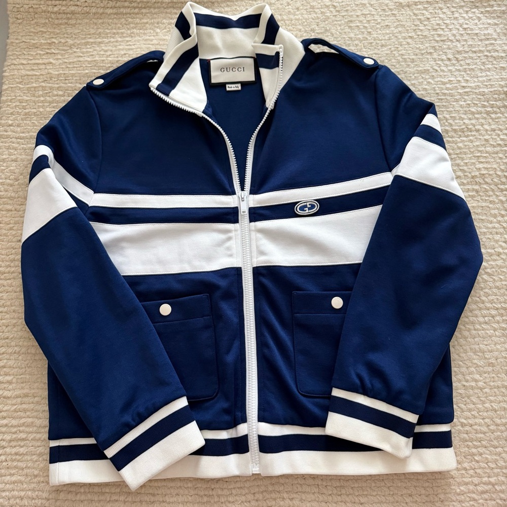 Gucci Women's Blue and White Bomber Jacket